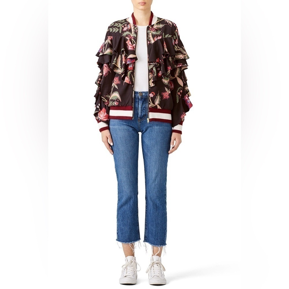 Pat BO Black Fiesta Ruffle Sleeve Bomber Jacket